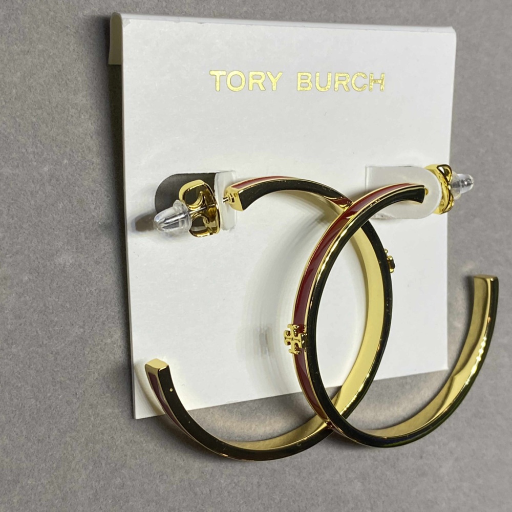 Tory Burch Gold and Black Open Hoop Earrings